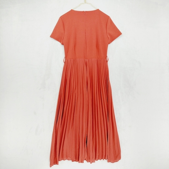 Simply Vera Rusted Orange Crewneck Short Sleeve maxi Pleated Dress P2763 - Picture 6 of 9